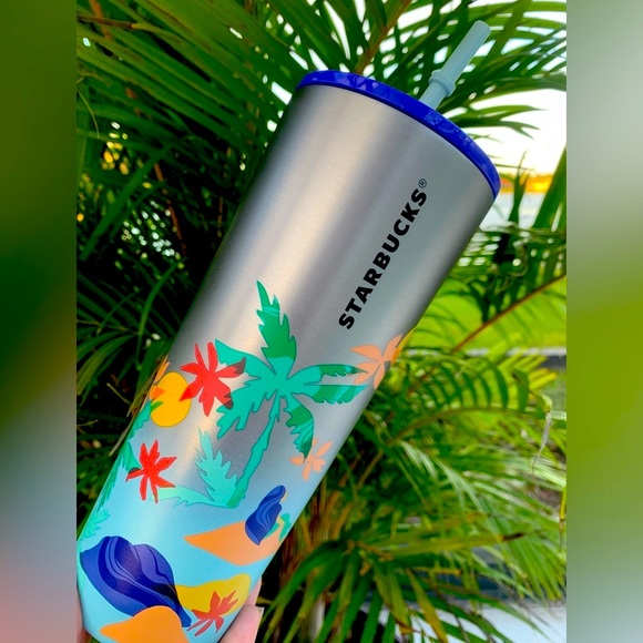 Starbuck Beach Stainless Steel Cup Insulated Palm Tree Tumbler Venti 24oz New - Picture 1 of 17